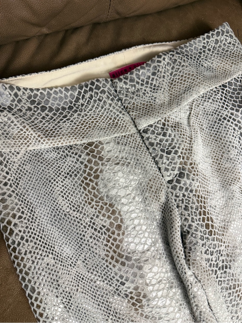 Alice + Olivia Very rare Light Gray Snake-Print Flared Pants